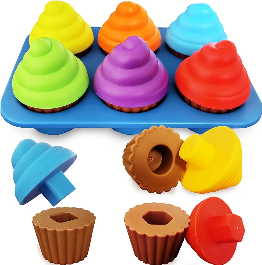 Cupcake Toy Toddler Toy Learning Colors and Shape-Shape Sorting Toys for Toddlers-Geometry Manipulatives Toddler Sensory Toys for Toddlers 1-3 - Toddler Montessori Toys for 18 month old girls boys