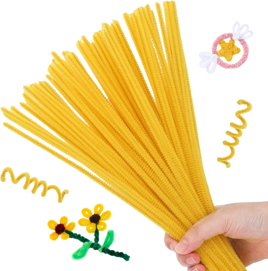 Hssugi Pipe Cleaners, 100PCS Christmas Pipe Cleaners Craft Supplies, Light Golden Pipe Cleaners Bulk Fuzzy Sticks for DIY Art and Craft Projects Home Decoration