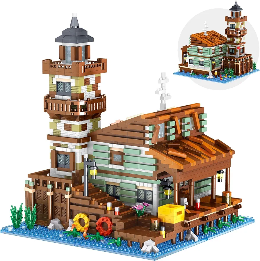 Fishing Village Store House Building Set, 2604 PCS Wood Cabin Micro Mini Building Block, STEM Architecture Toys Kit, Birthday Gift for Adults Ages 14+ Years (Not Compatible with Lego Set)