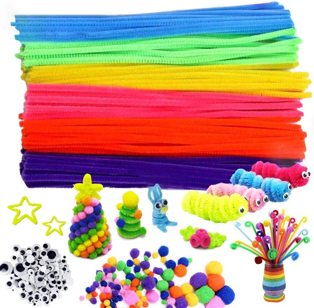 500Pcs Pipe Cleaners Craft Supplies, Including 100 Pcs Pipe Cleaners 200 Pcs Pom Poms Arts and Crafts 200 Pcs Wiggle Googly Eyes Self Adhesive