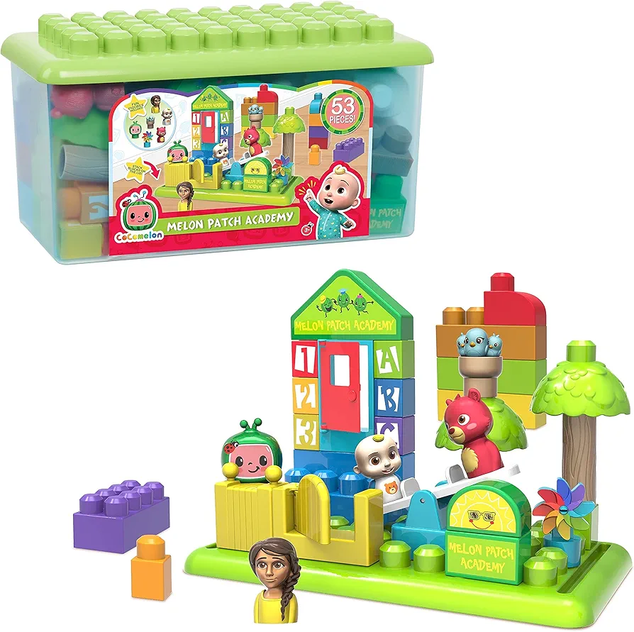 Just Play CoComelon Patch Academy, 53 Large Building Blocks Includes 6 Character Figures, Officially Licensed Kids Toys for Ages 18 Month