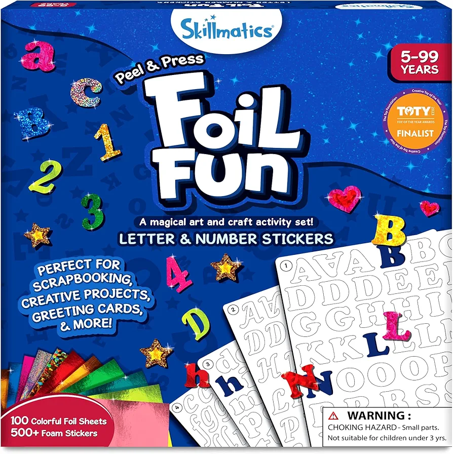 Skillmatics Art & Craft Activity - Foil Fun Letter & Number Stickers, Mess Free Art, Craft Kits & Supplies, DIY Creative Activity, Gifts for Girls & Boys Ages 5, 6, 7, 8, 9, and Up