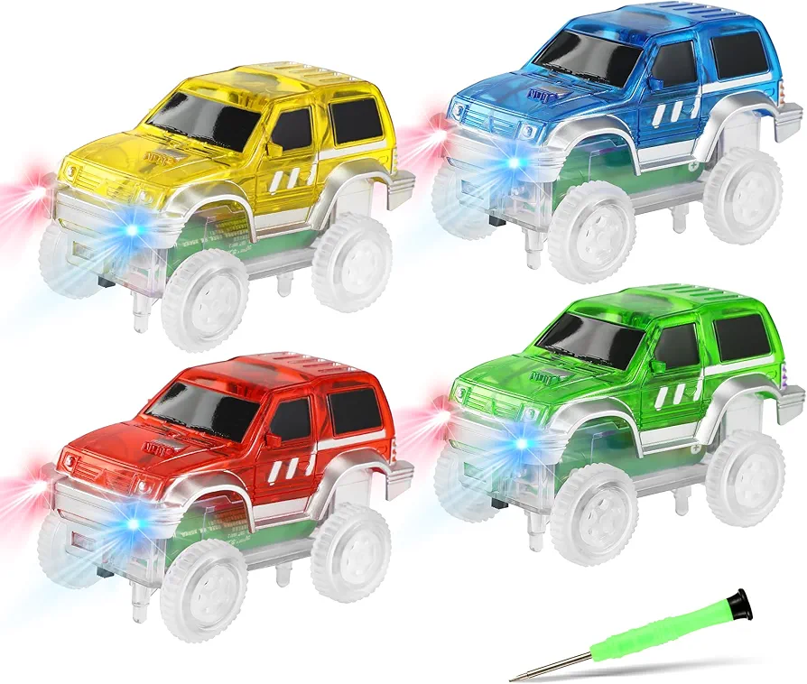 Magnetic Track Cars Replacement Only, Flex Track Race cars Accessories Construction Building Kits for Magnet Tracks Glow in the Dark, Only Compatible with Magnetic Car Tracks for Kids Ages 3+ (4pack)