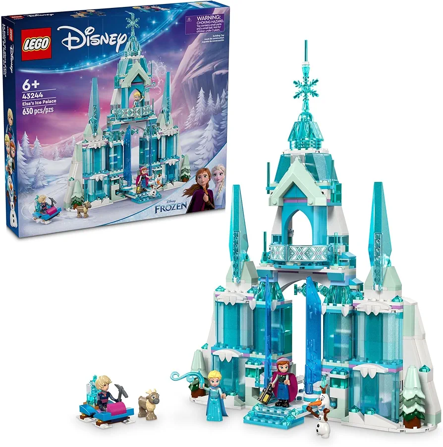 LEGO Disney Frozen Elsa’s Ice Palace Building Set for Kids, Princess Castle with Anna and Elsa Mini-Doll Figures, Disney Princess Toy Gift Idea for Girls, Boys and Movie Fans Ages 6 and Up, 43244