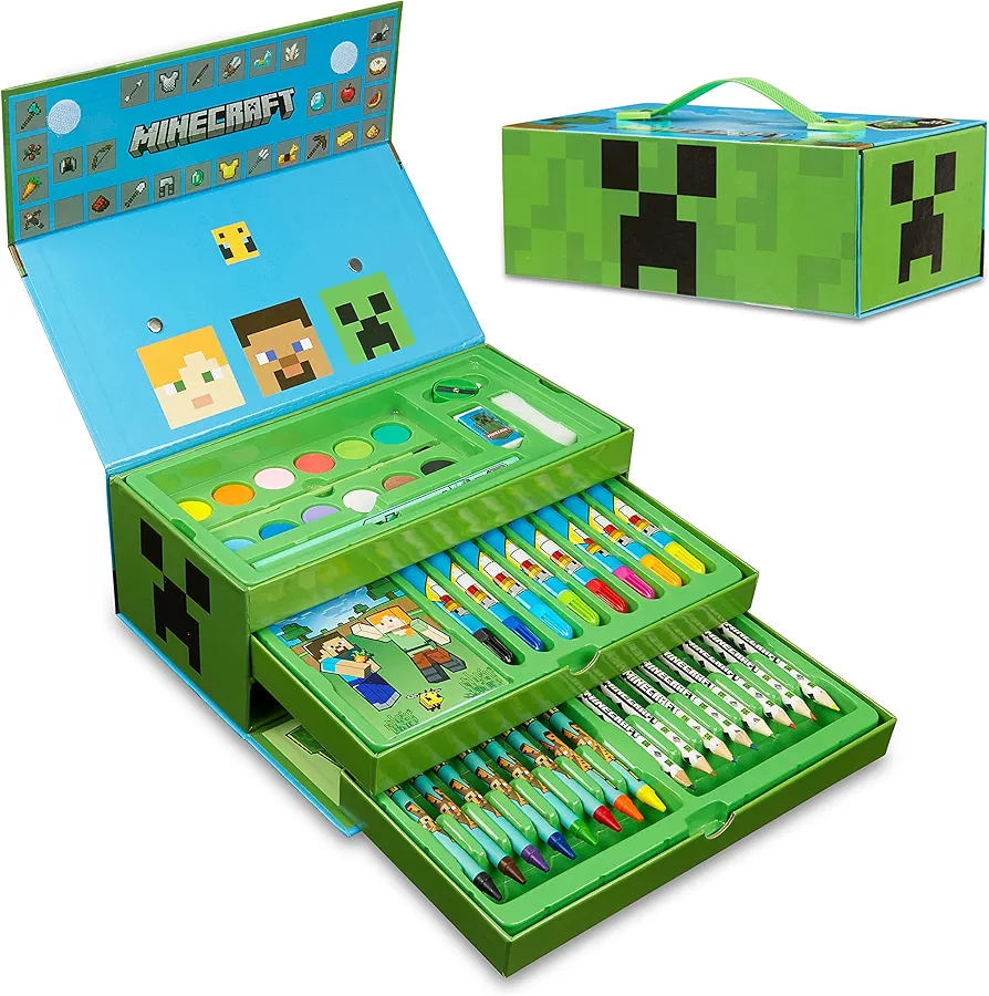 Minecraft Art Set for Kids, Coloring and Drawing Kit with over 40 Art Supplies, Ideal for Arts & Crafts Time, Safe and Premium Drawing Supplies, Awesome Kids Gifts for All Occasions