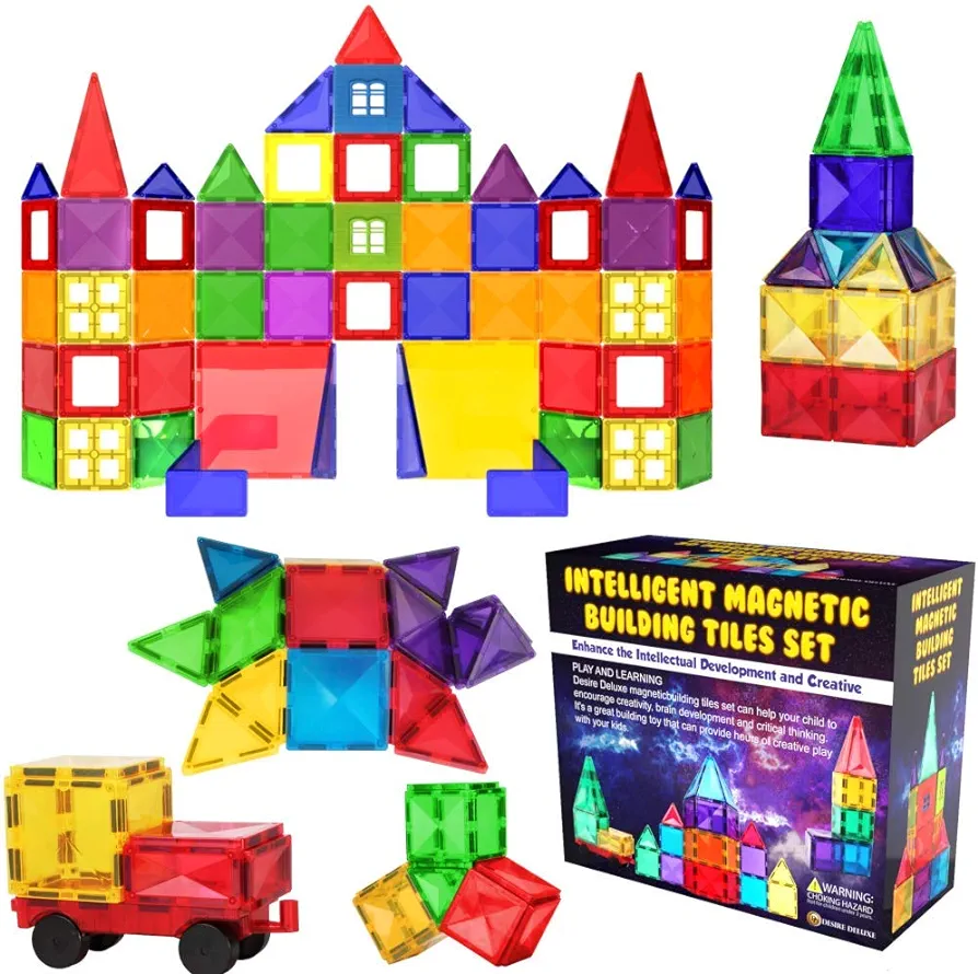 Desire Deluxe Magnetic Tiles Blocks Building Set for Kids – Learning Educational Toys for Boys Girls for Age 3-8 Year-Old – Birthday Present Gift (57PC)