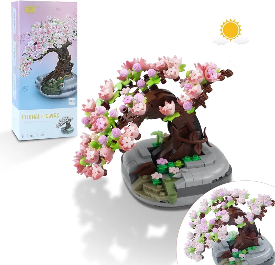 Mini Bricks Sakura Bonsai Model Cherry Blossom Potted Plant Tree Building Block Kit 426 PCS, Mini Particle Simulation Flower Botanical Collection Construction Toy