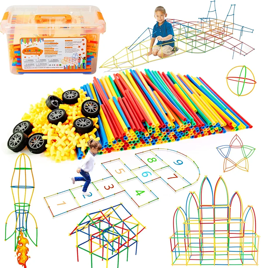 Juboury 500Pcs Straw Constructor STEM Building Toys Educational Interlocking Toys Engineering Building Blocks 3D Puzzle, Creative Connecting Kit, Construction Blocks Toy for Both Boys and Girls