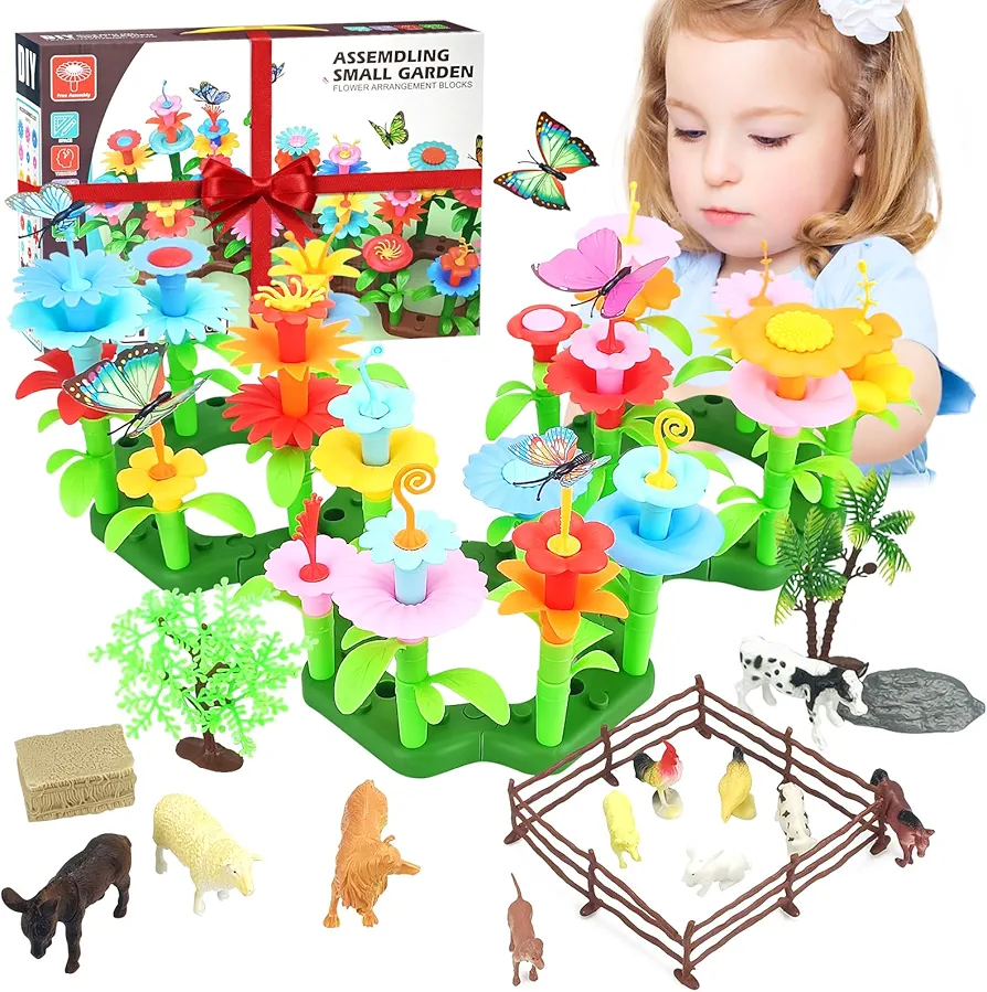 Flower Garden Building Toys for Girls,160PC Birthday Toys Gifts for 3 4 5 6 7Years Old Toddlers Girls Boys Flower Stacking Puzzle Games (Poultry Flower Garden)