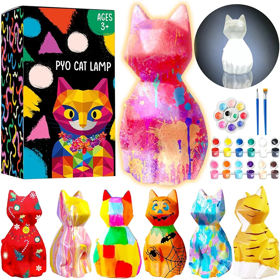 Goodyking Paint Your Own Cat Lamp Kit, DIY Cat Crafts Night Light, Painting Kit Arts & Crafts for Kids Ages 8-12, Art Supplies Birthday Easter Party Holiday Gift for Teens Girls Boys Age 3 4 5 6 7 8+