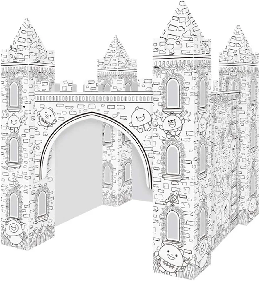 1 Set Colorizing 3D Castle Paper Fairy Tale Castle Paintable Cardboard Castle Kids Art Craft Supplies for Indoor Outdoor Fun