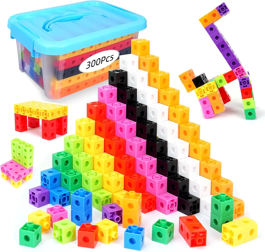 300 Pcs Linking Cubes for Math with Storage Boxes, Kids Counting Blocks for Math STEM Connecting Cubes Math Manipulatives Classroom Learning Supplies for Preschool and Elementary Aged Kids