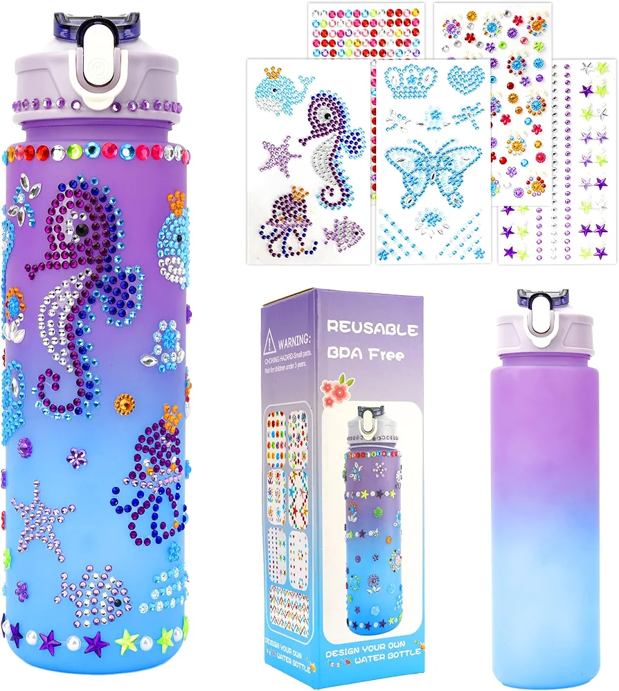 Gifts for Girls, Decorate Your Own Water Bottle Kits for Girls Age 4-6-8-10-12, Water Bottle for Girls, Birthday Gift for Girls, Fun DIY Arts and Crafts Gifts Toys for Girls Christmas Back to School