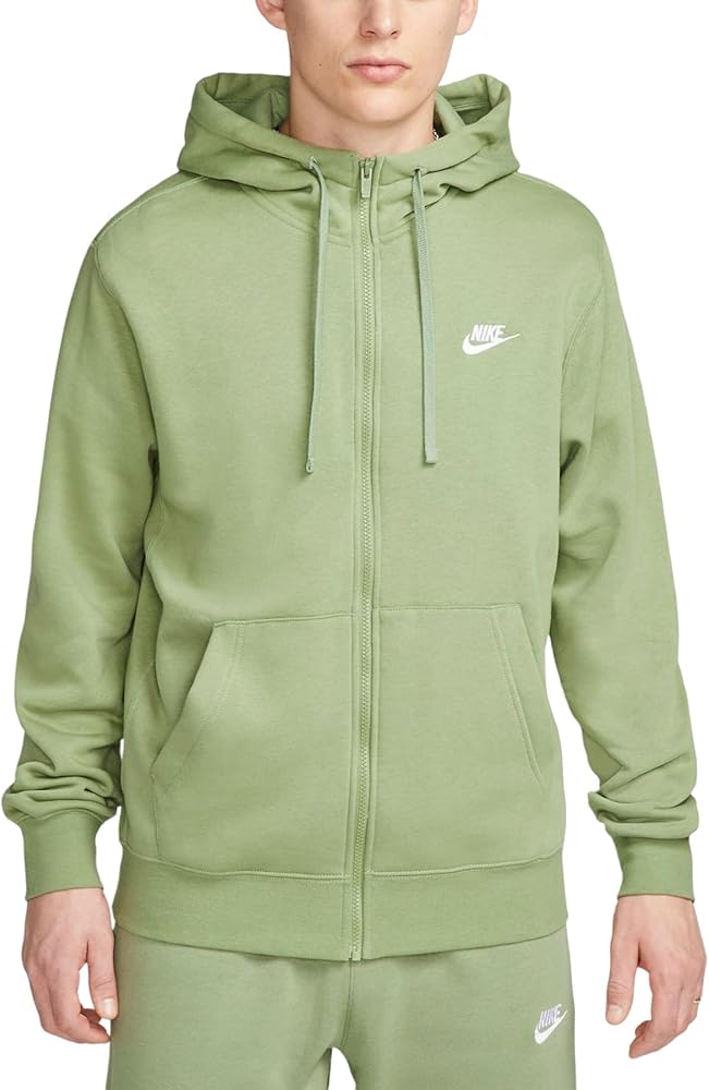 Nike Men's NSW Club Full Zip Hoodie (US, Alpha, Large, Regular, Regular, Oil Green/Oil Green/White)