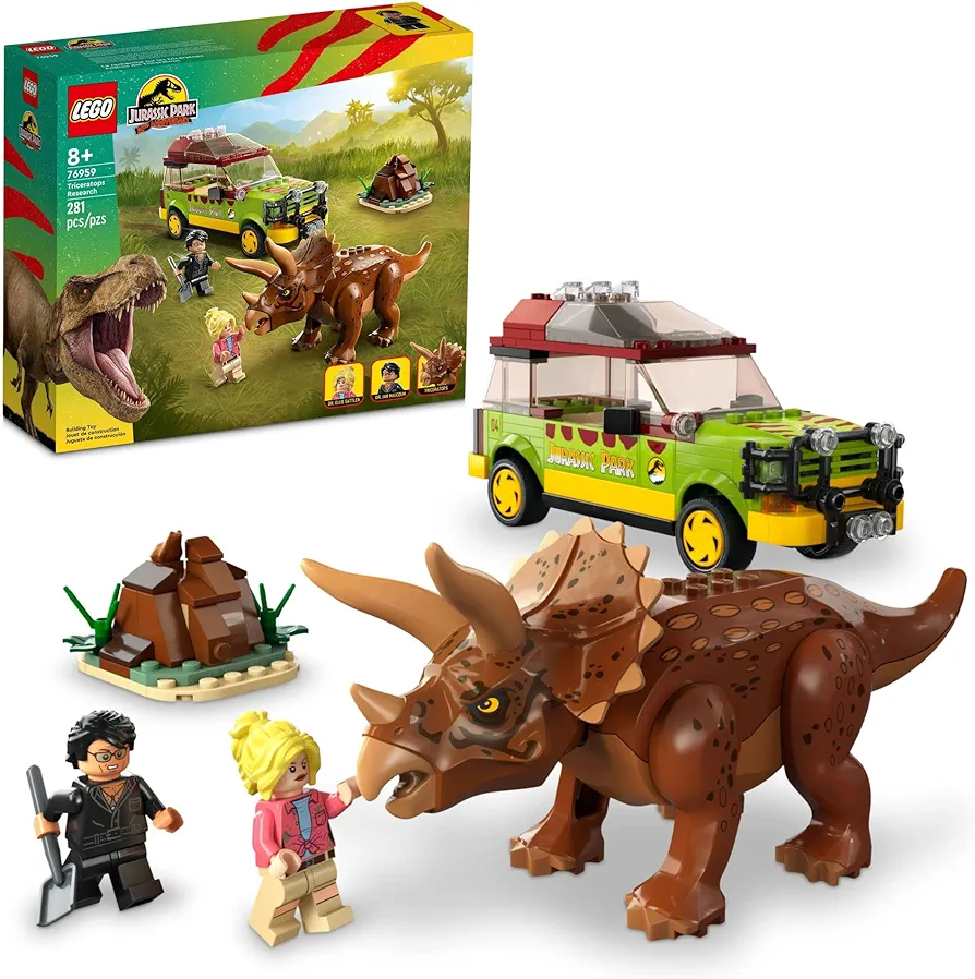 LEGO Jurassic Park Triceratops Research, Jurassic World Toy, Fun Birthday Gift Idea or Summer Toy for Girls and Boys 8-11, Features a Buildable Ford Explorer Car & Dinosaur Figure, Summer Gift, 76959