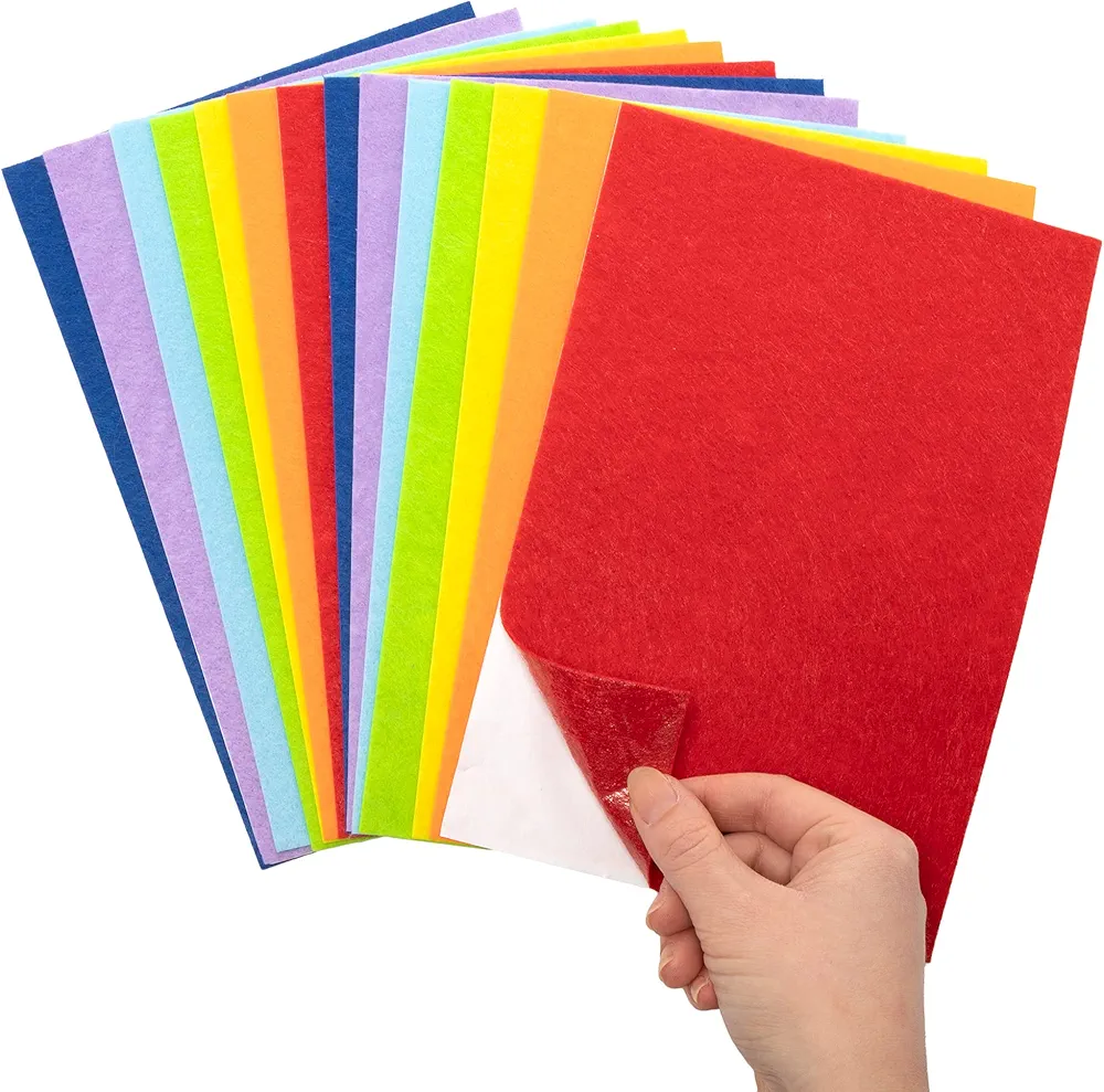 Baker Ross AX952 Rainbow Self-Adhesive Felt Sheets - Pack of 20, Colored Art Supplies for Kids Craft Making Activities