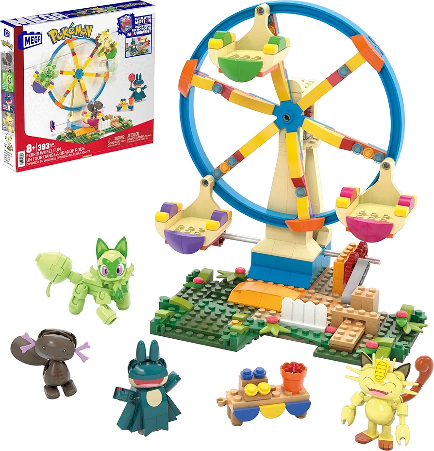 Mega Pokémon Building Toys Set Ferris Wheel Fun with 393 Pieces, 4 Poseable Characters, 5+ Inches Tall, for Kids