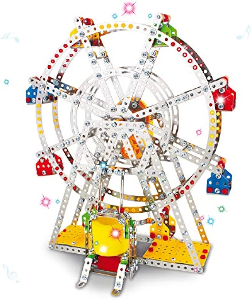 Ampersand Shops 14-Inch Tall DIY Metal Colorful Ferris Wheel Building Kit (954 Pieces) with Music and Lights