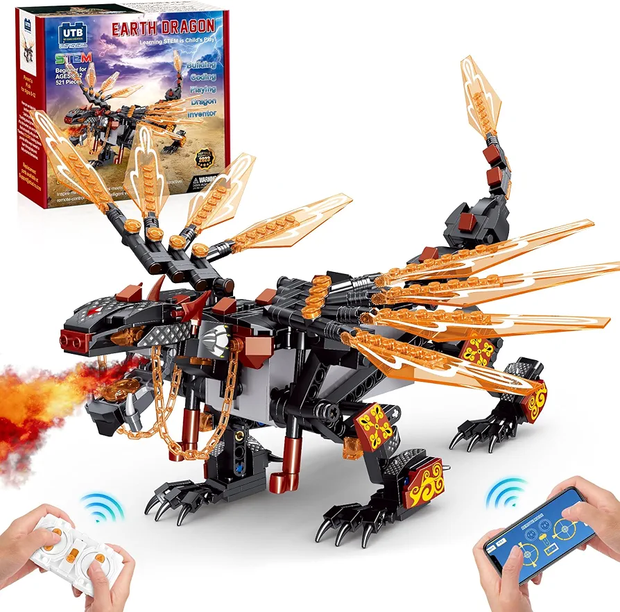 STEM Project Dragon Building Toys (521Pcs), Educational Birthday Gift Idea for Kids Boys Girls 8-12, Remote Control & App Programmable Building Kit