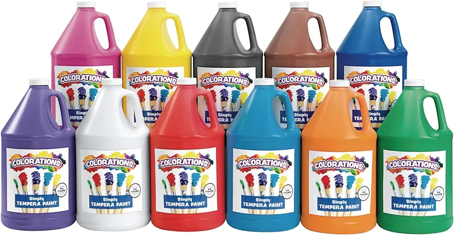 Colorations Simply Tempera Paint, 11 Gallon Set In Vibrant Colors, Matte Finish, Classroom Supplies, Non Toxic, School, Craft, Art Supply Set, Stock Up On Bulk Paints For School