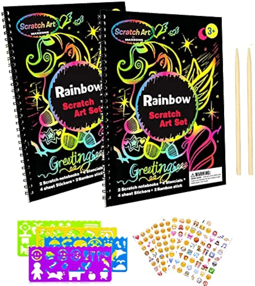 Scratch Paper Art Notebooks - Rainbow Scratch Off Art Kits for Kids Activity Color Book Pad Black Magic Art Craft Supplies Kits for Girls Boys Birthday Party Favor Game Christmas Toys Gift