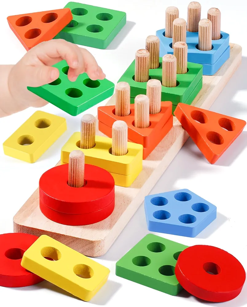 Montessori Toys for 1 2 3 Year Old Boy Girl, Shape Sorter Wooden Toys for Toddlers 1-3, Toddler Toys 2-3, Toys for Ages 2-4, 1 2 Year Old Boy Girl Gifts, Motor Skills Toddler Learning Puzzles Toys