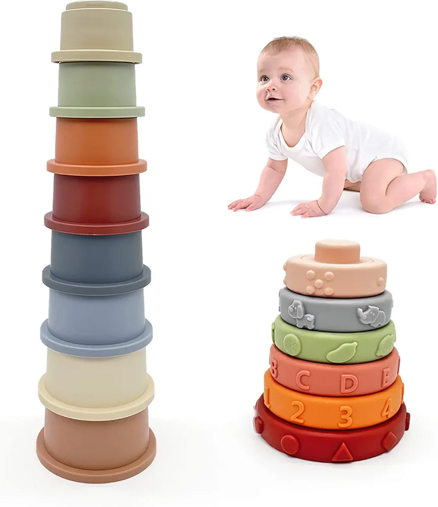 2-Set Stacking Montessori Toys for Babies 6-12 Months, Stacking Cups & Rings Infant Baby Toys 6 to 12 Months Early Learning Sensory Toys Baby Girl Boy Gifts 3 6 9 12 Month Old Baby Toys