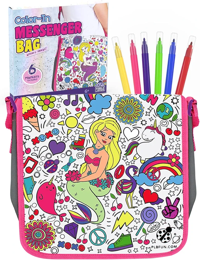 Color Your Own Bag with 6 Markers Craft Set - Unique Mermaid Crafts for Girls Ages 6-8 & Mermaid Gifts for Girls 5-7 Years Old, Craft Kits for Girls Ages 6-8, Summer Crafts for Kids