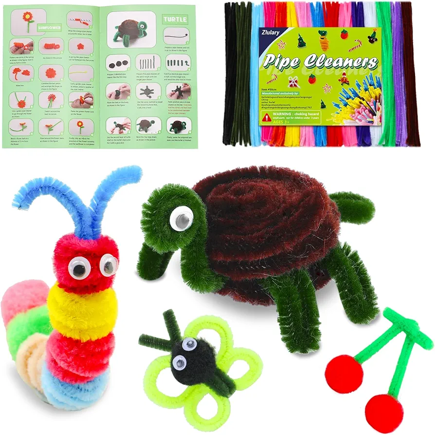 Zlulary Pipe Cleaners Craft, Pipe Cleaners Craft Supplies, Pipe Cleaner, Art and Crafts Kit with Instructions, Pipe Cleaner Art Kits DIY Arts Crafts Decorations