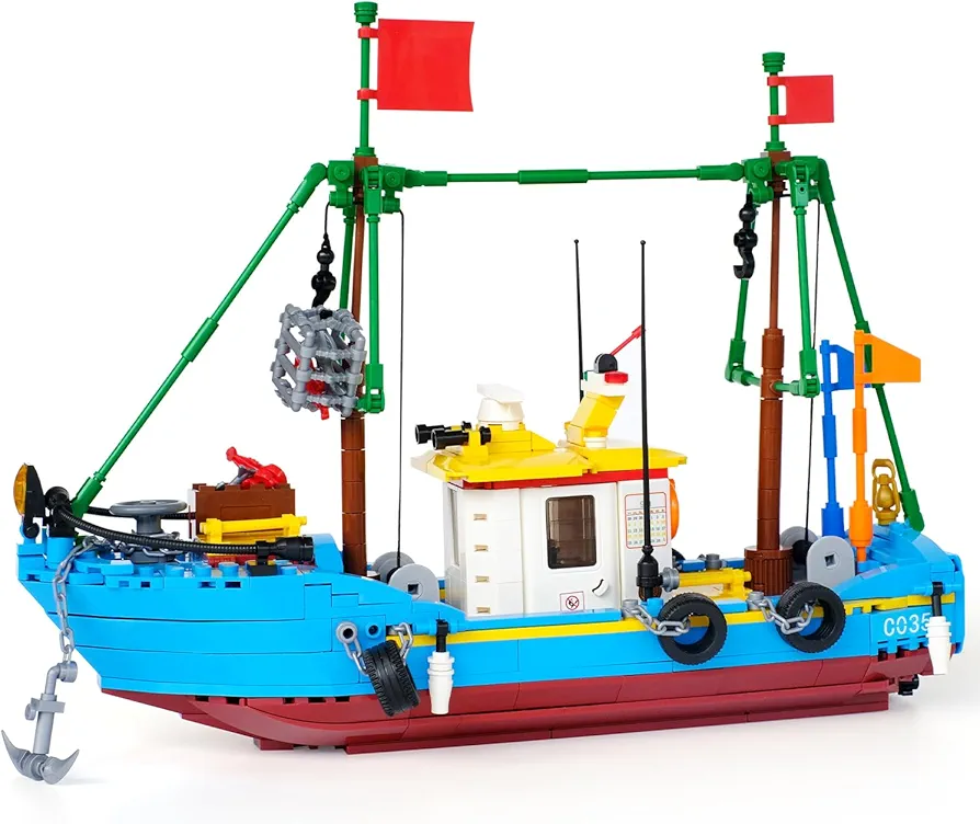 Fishing Boat Building Blocks Sets, Pirate Ship Sea Fishing Building Block Toy Set Collection Show, Creative Gifts Toys for Boys and Girl Ages 6-12 Years Old and up, 645 PCS