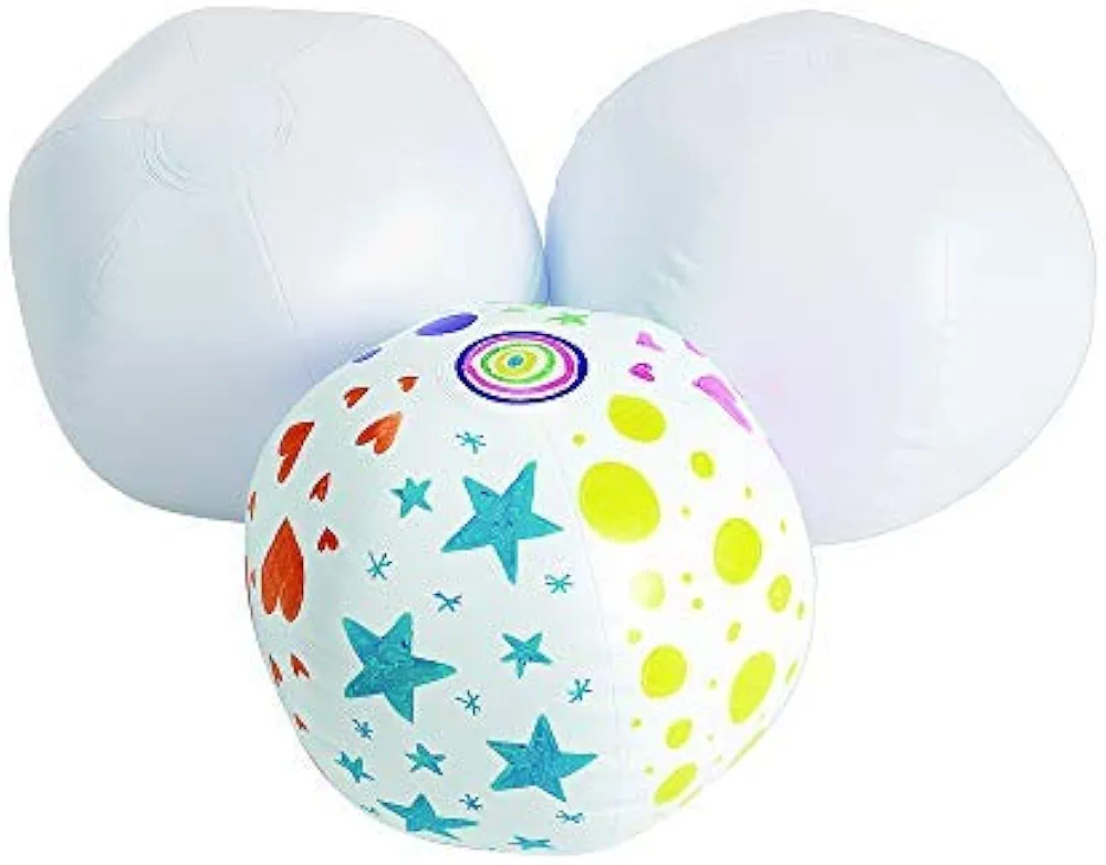 Colorations® Decorate Your Own Inflatable Beach Ball, Set of 12, Craft for Kids and Fun Home Activities, Create unique & personal designs, Fun Kids Craft Project, Craft Project for Boys & Girls