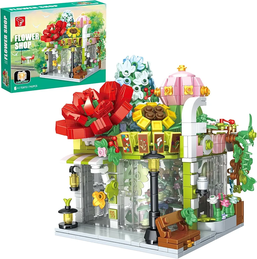 TYCOLE Flower Shop Building Blocks Toy Set for Adults and Kids,Street View Architecture Garden House with LED Light, Home Decorations and Gifts for Friends and Boys&Girls Age 6-15 and up(741 PCS)