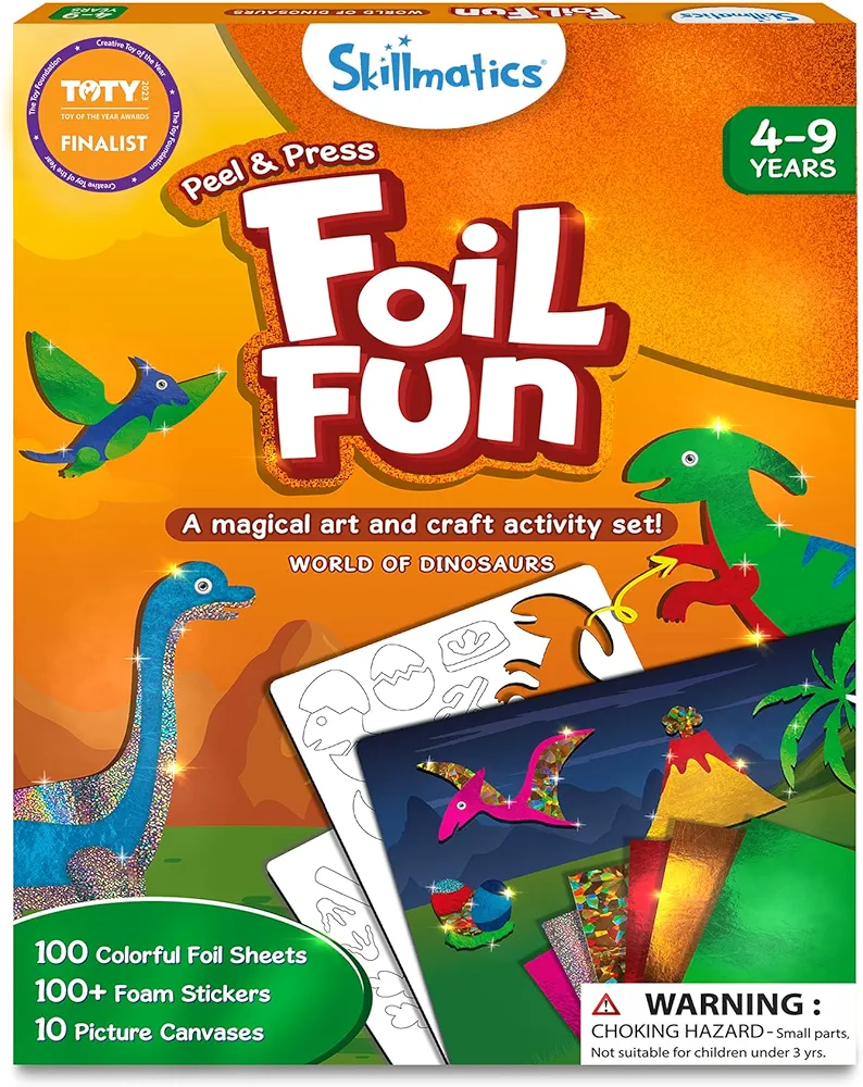 Skillmatics Art & Craft Activity - Foil Fun Dinosaurs, No Mess Art for Kids, Craft Kits & Supplies, DIY Creative Activity, Gifts for Boys & Girls Ages 4, 5, 6, 7, 8, 9, Travel Toys