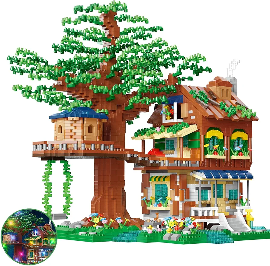 Ideas Tree House Bonsai Friends Building Set for Adult(4076PCS),Street View Treehouse Micro Blocks Toy with LED Light Strip,Forest Building Bricks for Boys Girls Age 8+, Teen & Adult