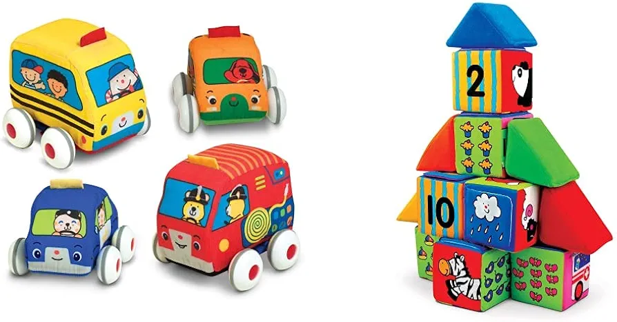 Melissa & Doug Pull-Back Vehicles & Building Blocks Bundle