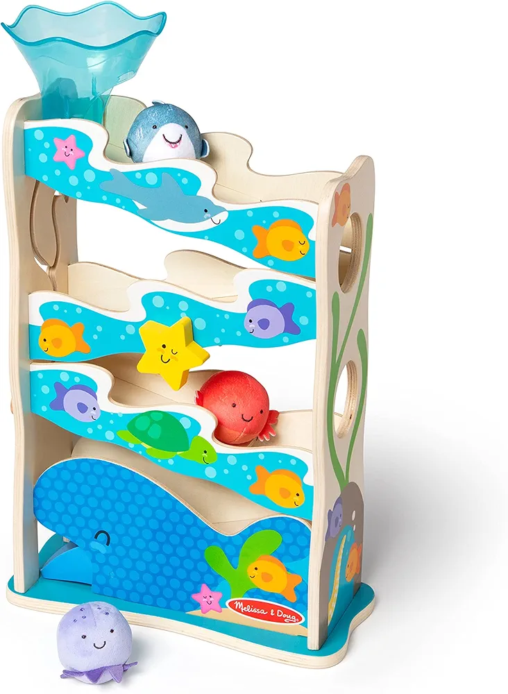 Melissa & Doug Rollables Wooden Ocean Slide Infant and Toddler Toy (5 Pieces) - FSC Certified