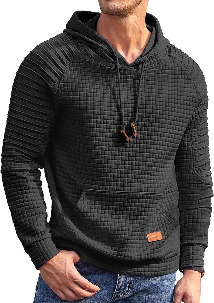 COOFANDY Mens Hoodies Pullover Casaul Long Sleeve Drawstring Waffle Knit Hooded Sweatshirt with Kanga Pocket