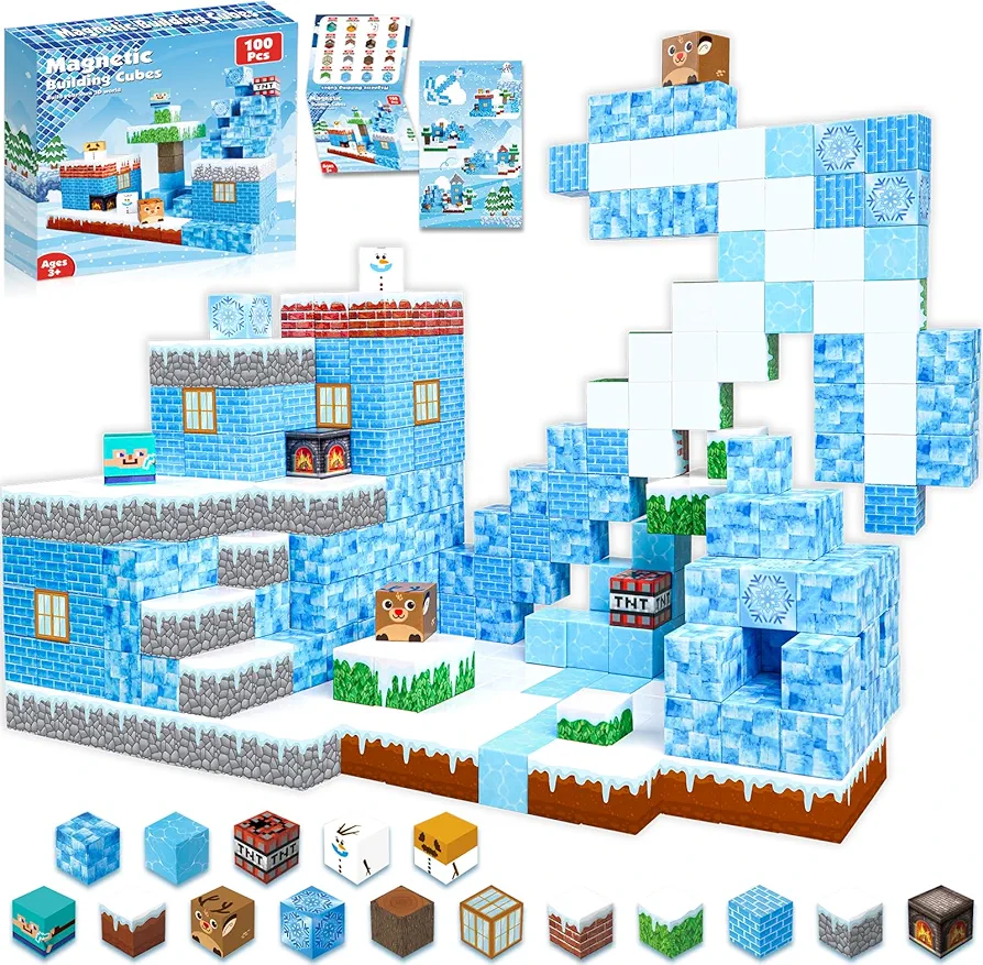 Magnetic Blocks - 100PCS Magnetic Blocks Build Frozen Castle Magnet World - Magnetic Toys for Montessori Toddler Christmas Birthday Gifts - STEM Sensory Toys for 3 4 5 6 7 8 9 10 Year Old Girls