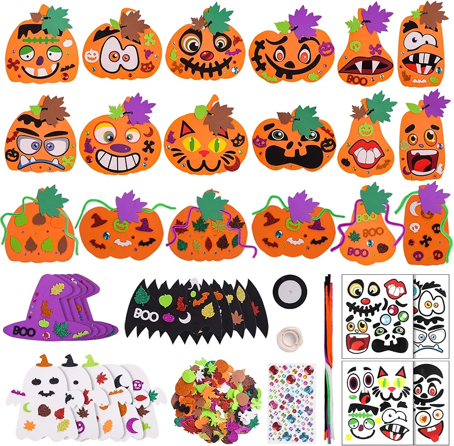 Halloween Foam Stickers Set,33 Sets Pumpkin Ghost Spider Bat Halloween Crafts Kids DIY Kit Halloween Decoration Party Favors Supplies Lantern Face Stickers for Kids Gift Art Project Classroom Activity