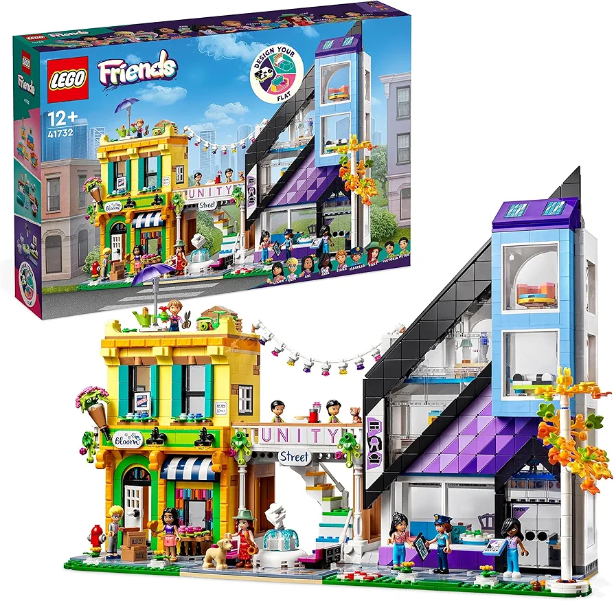 LEGO 41732 Friends Flower Shop Design Shop Town Apartments & Boutiques, Building Kit with 9 Minifigures, Building Toy for Boys and Girls, Fun Gift Idea, from 12 Years