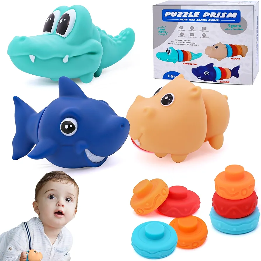 3in1 Montessori Toys Great for Baby 6-Month-Olds, Cute Teething Toys, Stacking, Building, Educational Baby Toys for Sensory Development, Soft Baby Gift for GirlsBoys 6 9 12 18 Months and Ages2 3 4 5 6