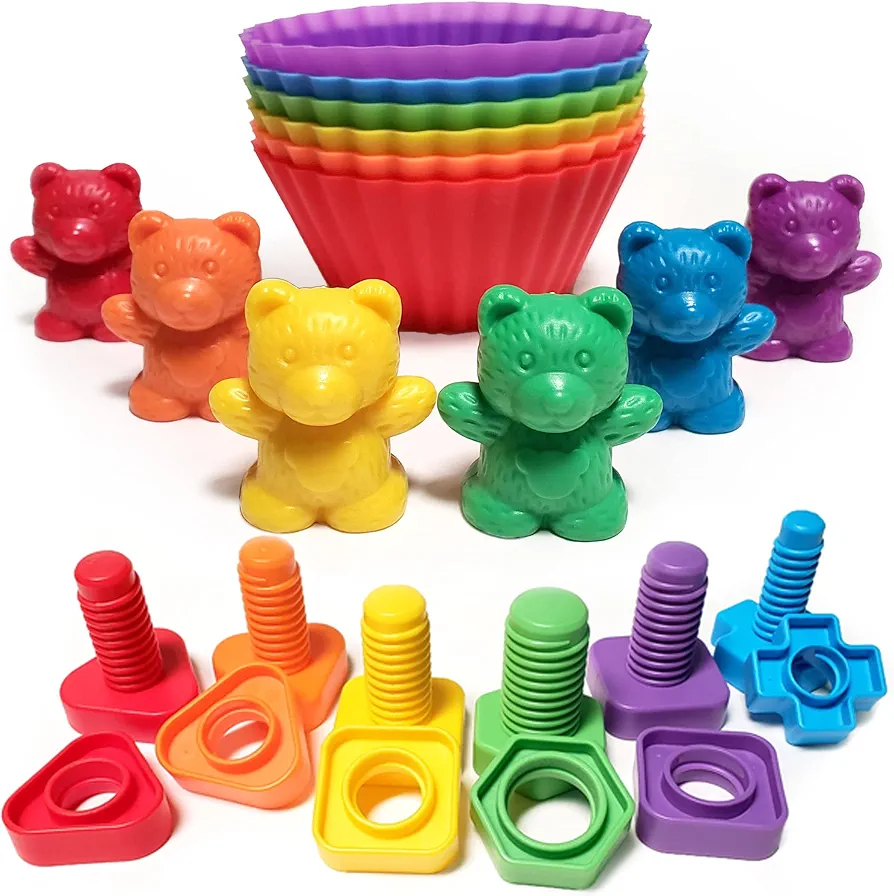 Fine Motor Bundle | Counting Bears and Nuts & Bolts - Learn Colors, Shapes, Twisting, Counting, Sorting, Math and More. includes 2 Toddler Games Activity Ebooks