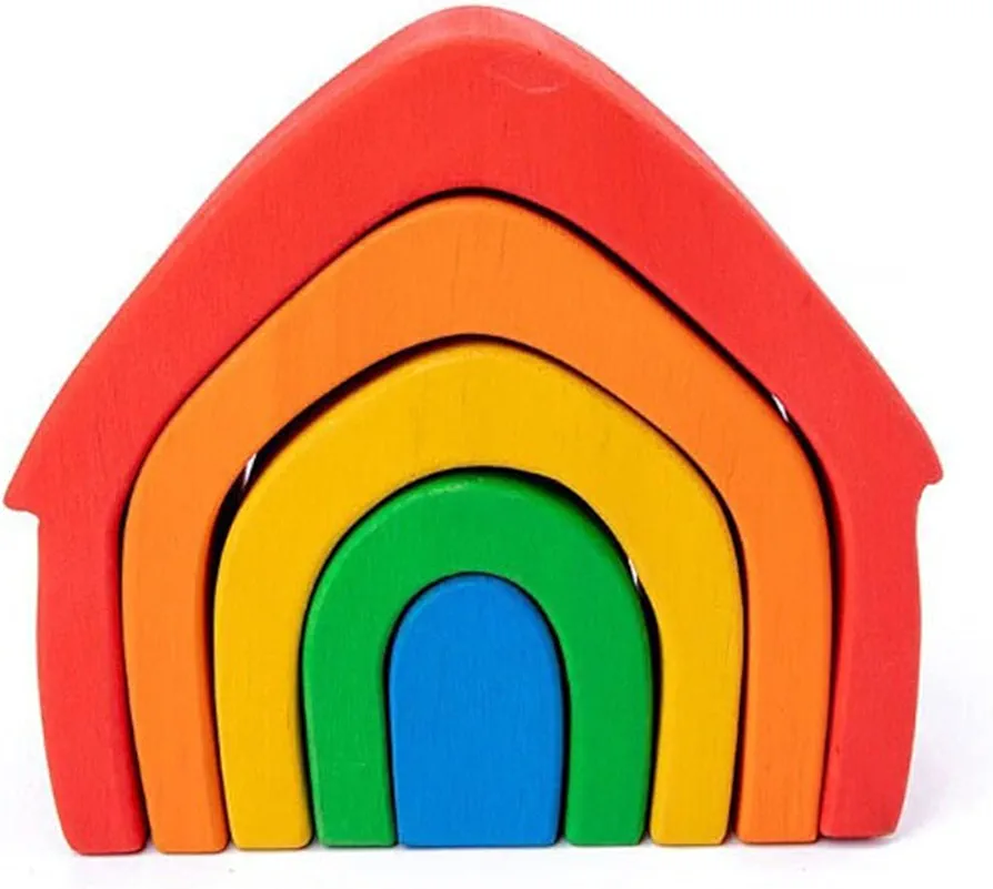 Baby Toys Rainbow Building Blocks Wooden Toys Large Creative Rainbow Building Block Healing Unzip Toys (Color : Rainbow House 5pcs)