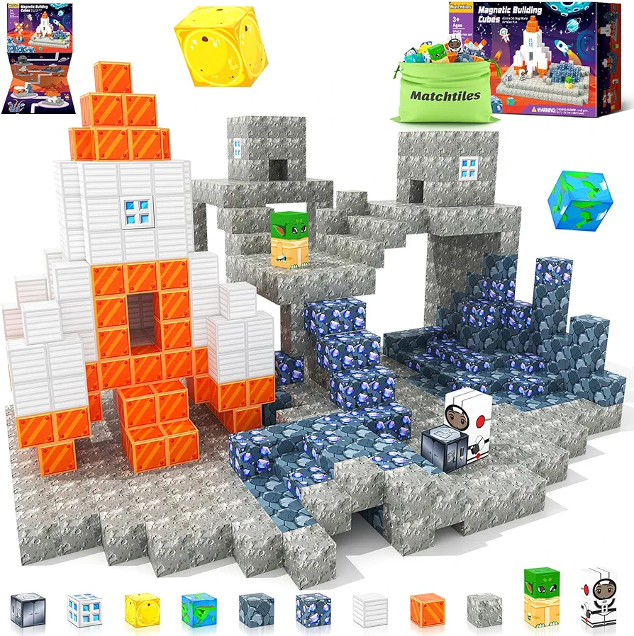 Magnetic Blocks, Build Mine Magnet World Set, Magnetic Tiles Building Toys for Boys & Girls Age 3-5 5-7, STEM Montessori Sensory Toys for Toddlers Gifts for 3+ Years Old, Kids 3D Construction Toys