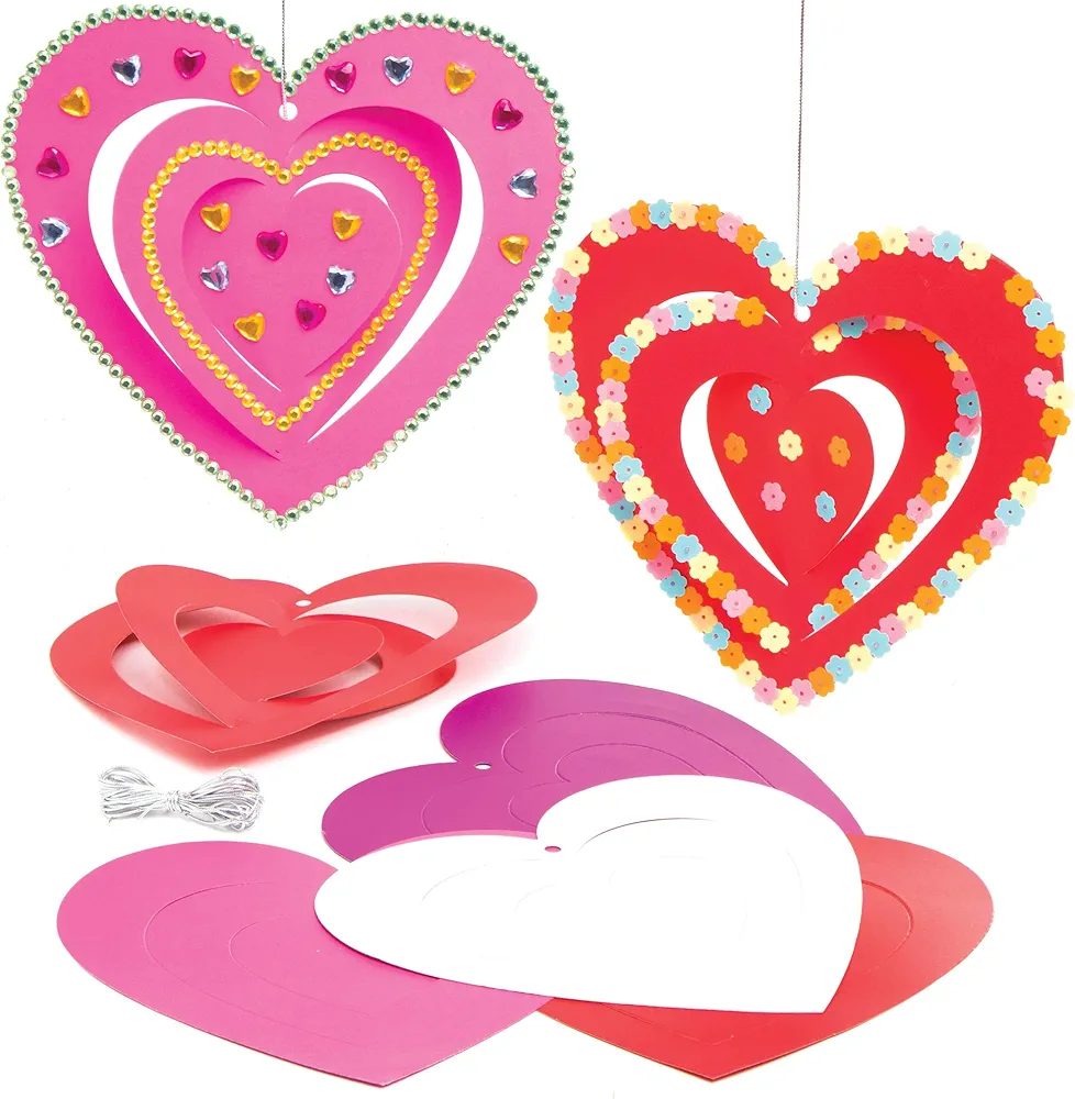 Baker Ross AT541 Heart Spiral Ornaments - Pack of 12, Creative Valentine's Day Art and Craft Supplies for Kids to Make and Decorate