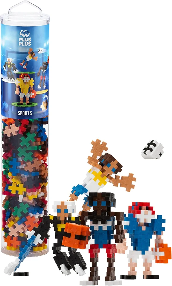 Plus-Plus: Instructed Play Tube - Sports - 240 Piece - Create 4 Players, Construction Building STEM Toy, Interlocking Mini Puzzle Blocks, Kids Ages 5+