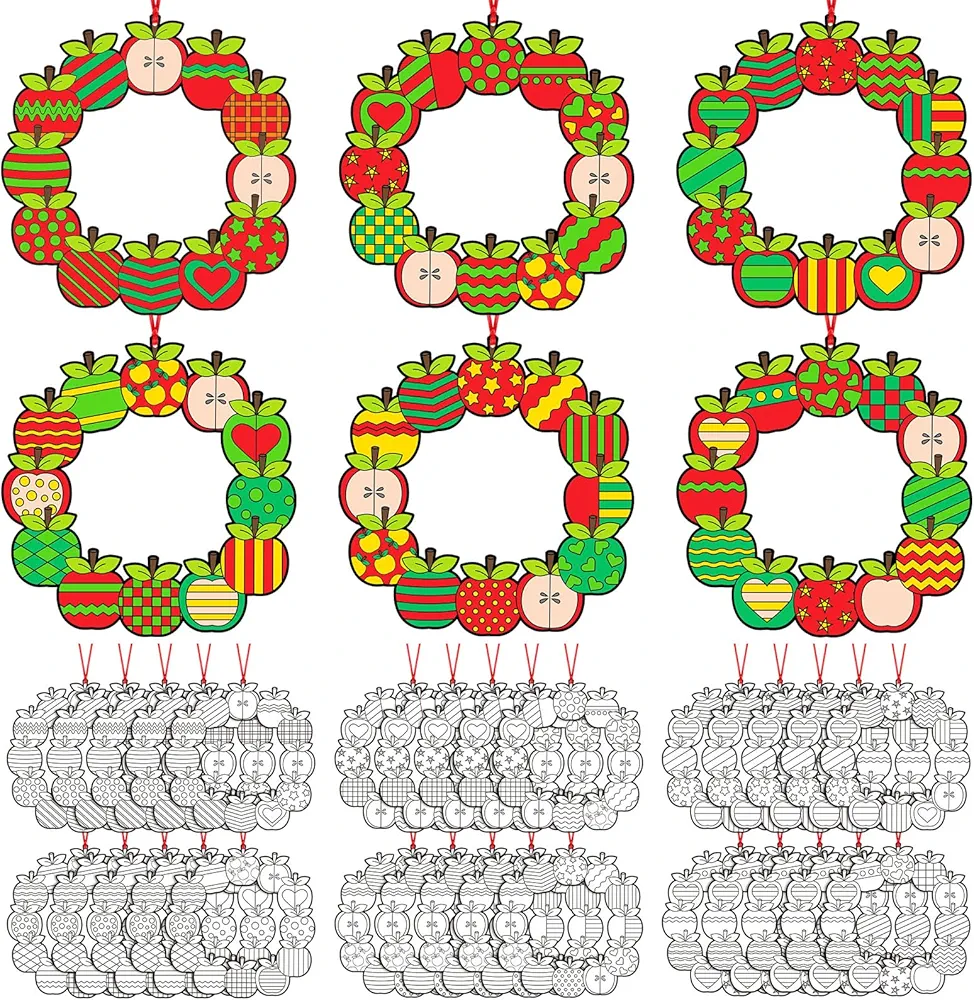 Epakh 30 Pcs Back to School Craft Kit Color Your Own Wreath Crafts DIY Coloring Apple Crafts First Day of School Paper Crafts for Classroom Preschool Home Activity Party Decors Supplies