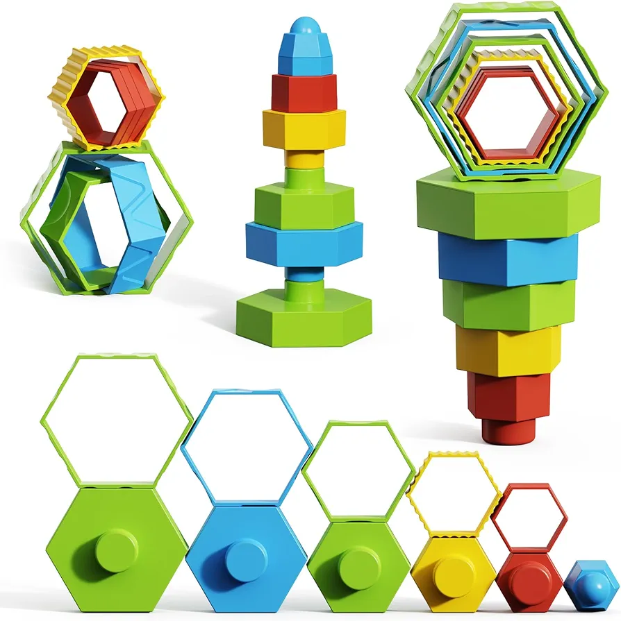 Baby Stacking Toys for Toddlers 1-3, Sensory Montessori Toys for 1 Year Old Boy Girl, Building Blocks STEM Balance Game Preschool Learning Fine Motor Skills Toy Birthday Gifts for 2 3 4 5+ Kids