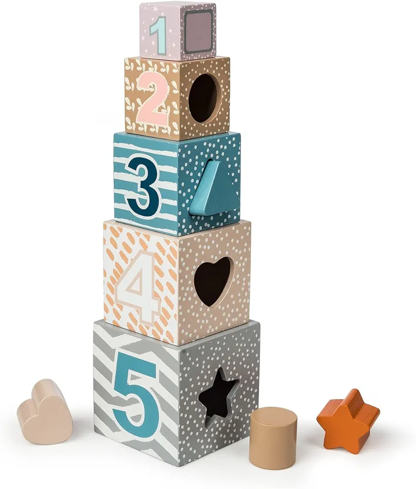 Mary Meyer Leika Wooden Toys Nesting & Stacking Blocks Montessori Toys for 18+ Months Old Toddler Preschool Gifts, 3.5 x 13.5-Inches, Woodland Animals