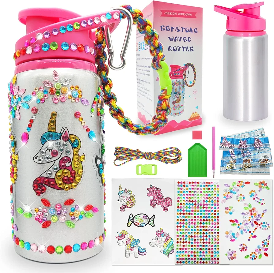 7July Decorate Your Own Water Bottle Kits for Girls Age 5-6-8-10,Unicorn Painting Crafts,Fun Arts and Crafts Gifts Toys for Girls Birthday Christmas